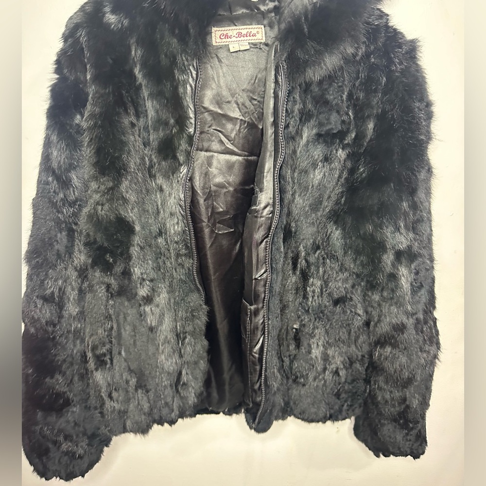 Che Bella Genuine fur hooded coat zippered size L